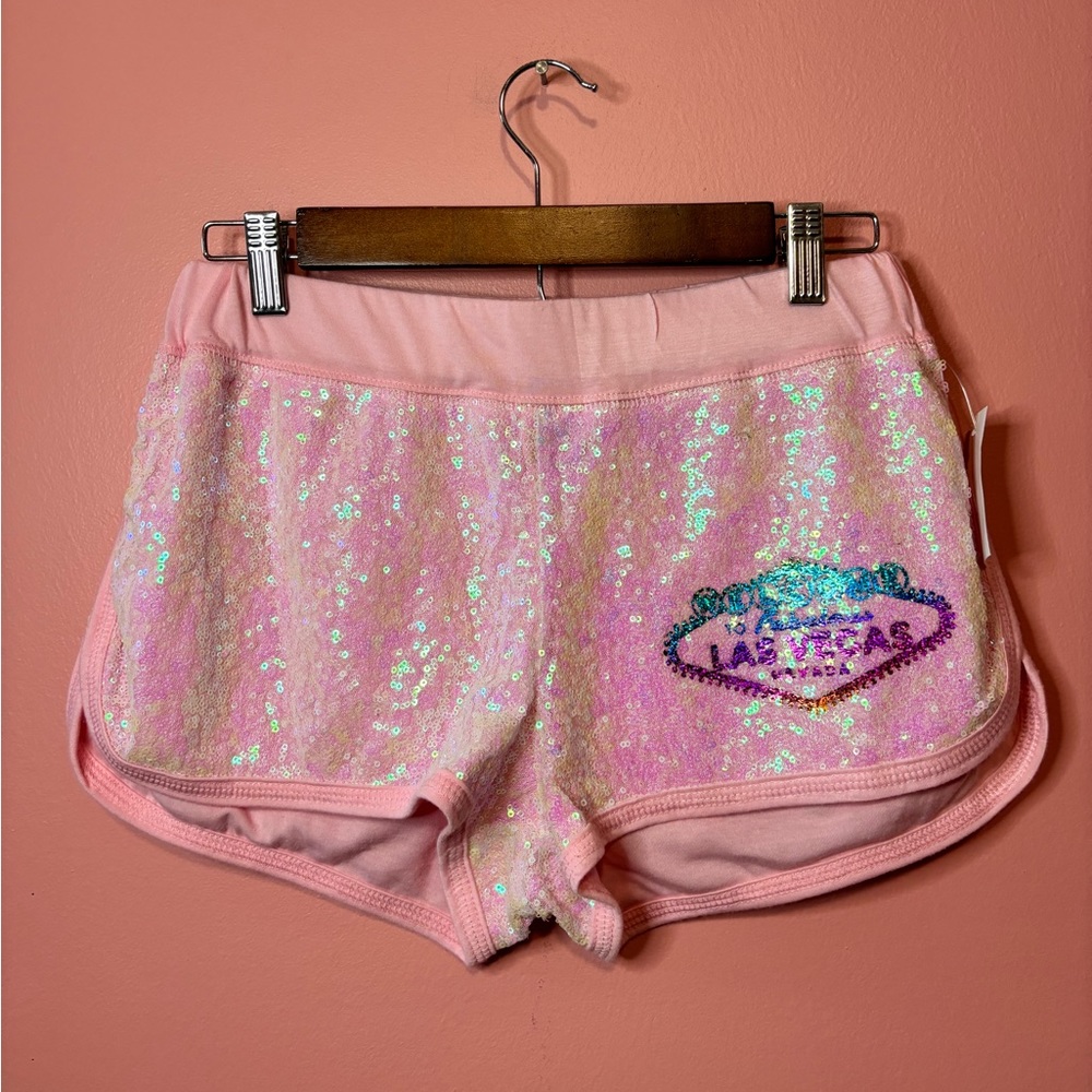 Glitzy Pink Sequin Las Vegas Shorts